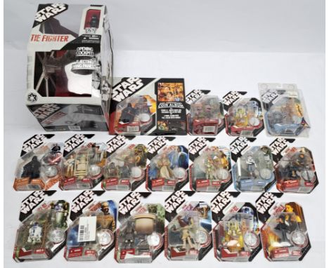 Hasbro Star Wars 30th Anniversary 3 3/4" Action figures and TIE Fighter, within Good Plus to Excellent sealed packaging. See 