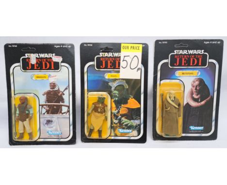 Kenner Star Wars vintage ROTJ 77A unpunched cardbacks with yellow bubbles - Bib Fortuna, Weequay, Klaatu - condition varies, 