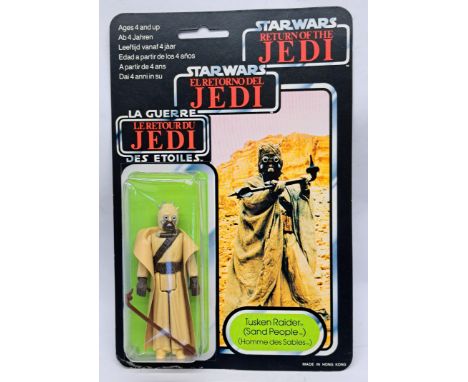 Palitoy Star Wars vintage Tusken Raider (Sand People) (Homme des Sables) Trilogo ROTJ 70C clear dented bubble on excellent to