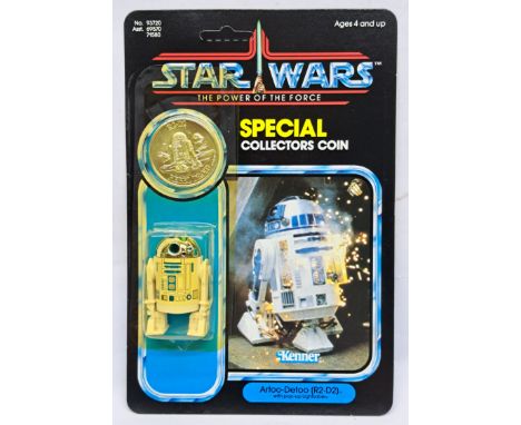 Kenner Star Wars vintage Power of the Force Artoo-Detoo (R2-D2) with pop-up Lightsaber ROTJ 92A yellow tinted bubble on unpun