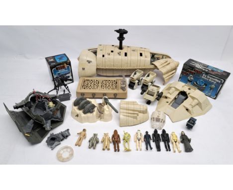Kenner Star Wars vintage loose 3 3/4" figures, ships and parts, to include EMPTY Palitoy Sy Snootles and The Rebo Band box (G
