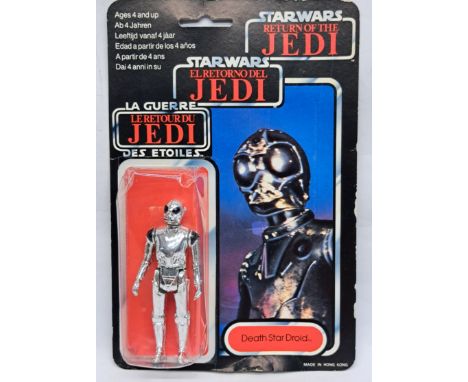 Palitoy Star Wars vintage Death Star Droid Trilogo ROTJ 70C clear dented bubble on fair to good cardback.
