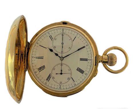 circa 1890, spring-loaded outer cover hinged at 9 o'clock with blue enamel Roman numerals and inner chemin de fer chapter rin