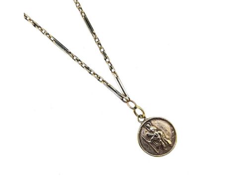 circular St. Christopher pendant, jump ring bale, length including bale 1.9cm, diameter 1.3cm, hallmarked Birmingham 9ct gold