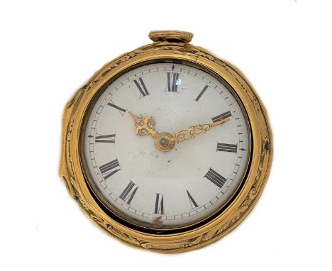 circa 1775, outer case unmarked, the cover activated by push button, verso hinged at 9 o'clock, front bezel with repoussé fol