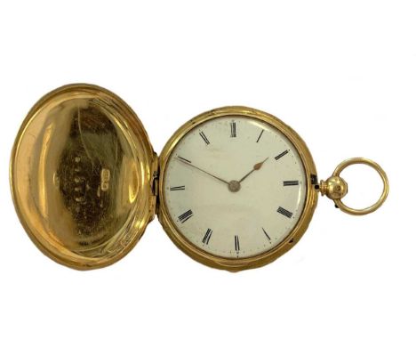 circa 1850, the unsigned white dial, 35mm diameter, with black Roman numerals, copper coloured spade hands and dot minute tra