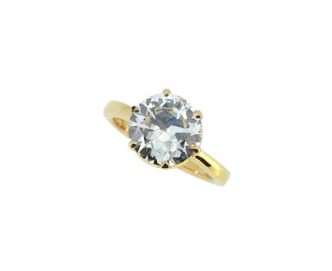 claw set round brilliant cut diamond, approximately 10.45 x 10.3 x 5.3mm, estimated approximate weight 3.50ct assessed colour