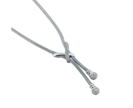 spiga link chain with two tassels and diamond cut decoration, length 52cm, bolt ring clasp, unhallmarked, stamped '750', weig
