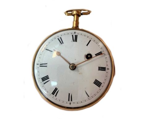 circa 1850, the white dial, 46mm diameter, with black Roman numerals, copper coloured spade hands, chemin de fer chapter ring