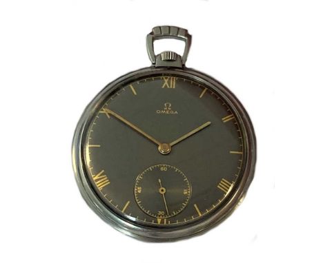 circa 1939, the signed black dial, 40mm diameter, with gold coloured Roman numerals, baton hands, subsidiary seconds register