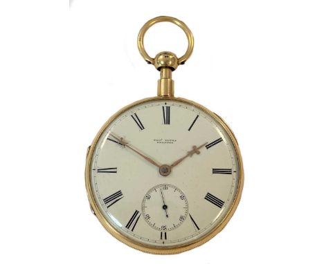 circa 1851, the signed white dial, 45mm diameter, with black Roman numerals, copper coloured fleur de lys hands, subsidiary s