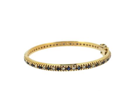 circular bangle set with alternate round faceted sapphires and round brilliant cut diamonds, approximate diameter 1.8mm, esti