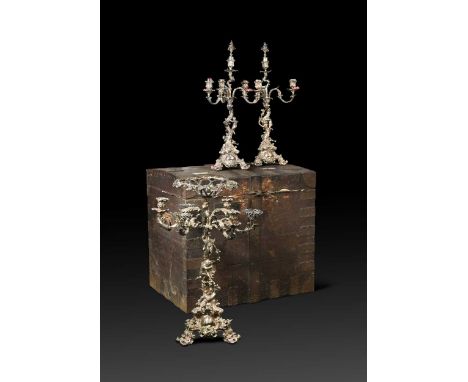 mark of Elkington & Co.,1858, in the Rococo revival style, crested, the centrepiece with abundant scroll and acanthus leaf de