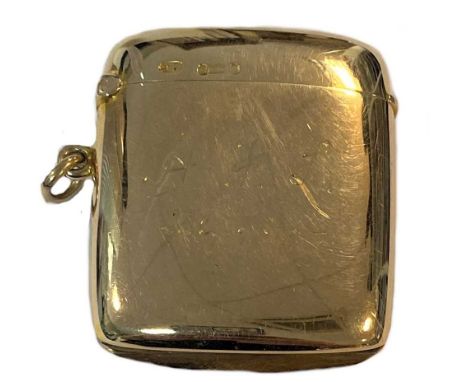 mark of Joseph Walton, London 1901, of rectangular form with spring hinged cover and concave base, suspension loop and ring t