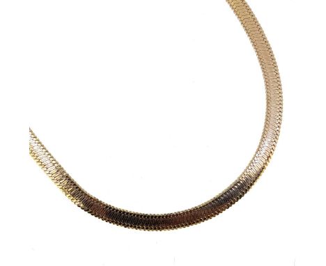 herringbone style plain polished links, length 43cm, width 7.1mm, bolt ring clasp fitting, hallmarked Birmingham, 9ct gold, w