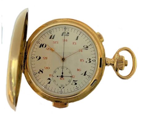circa 1900, the white dial, 46mm diameter, with black Arabic numerals and an inner track of red Arabic 24 hour indicators, co