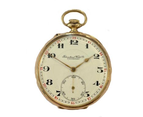 circa 1920, the signed white dial, 42mm diameter, with black Arabic numerals, gold coloured spade hands, subsidiary seconds r