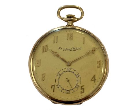 circa 1926, the signed cream coloured dial, 45mm diameter, with gold coloured Arabic numerals and cathedral hands, subsidiary