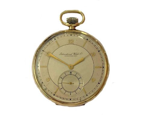 circa 1929, the signed two tone cream coloured dial, 45mm diameter, with gold coloured alternate batons and Arabic numerals, 