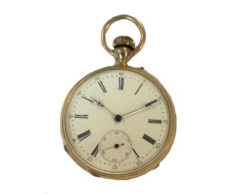 circa 1900, the white dial, 43mm diameter, with black Roman numerals, gold coloured and blued lyre hands, subsidiary seconds 