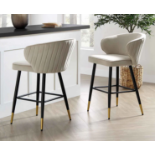 Langham Set of 2 Champagne Velvet Upholstered Carver Counter Stools. - R13.15. RRP £299.99. Newly