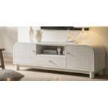 Maude TV Unit, Washed White Ash with Raffia. -SOFARACK. RRP £459.99. Our Maude wide TV unit features