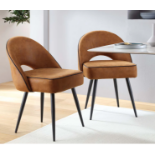 Oakley Set of 2 Cognac Colour Vegan Leather Upholstered Dining Chairs with Piping. - R19.2. RRP £