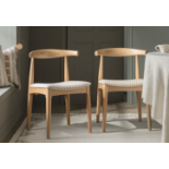 Arley Set of 2 Beech Wood Dining Chairs, Natural and Light Taupe Striped. - R19.2. RRP £289.99.