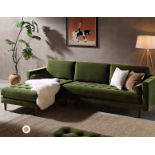 Henrietta Moss Green Velvet Grand 4-Seater Chaise End Sofa, Left Hand Facing. - SOFARACK. RRP £1,