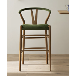 Hansel Upholstered Counter Stool, Moss Green Velvet and Light Walnut Frame. - R19.2. RRP £249.99.