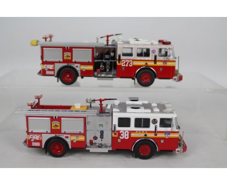 Code 3 Collectibles - 2 x unboxed limited edition Fire Trucks in FDNY livery in 1:64 scale, a Seagrave Pumper number 273 # 12