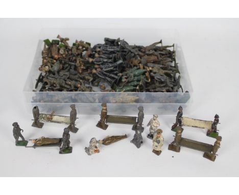 Britains - Johillco - A collection of approximately 130 vintage metal soldier and sailor figures including five stretcher bea