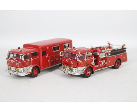 Signature Series - 2 x unboxed Mack models in 1:50 scale, a 1960 model C Fire Pumper and a 1960 model C Rescue Box truck. The