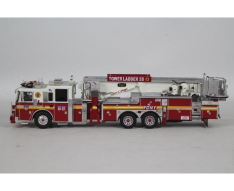 Fire Replicas - An unboxed limited edition Seagrave Attacker Aerialscope II Tower Ladder 58 in FDNY livery # FR009-58. This i