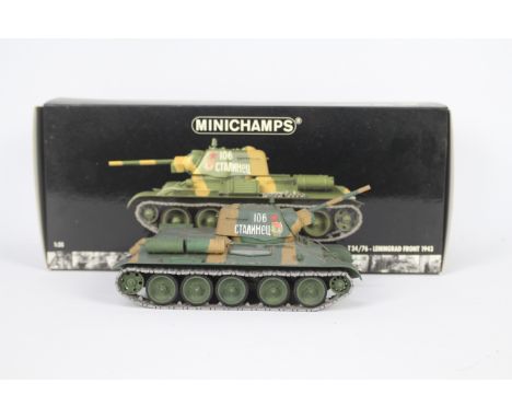 Minichamps - A boxed Minichamps 1:35 scale #350020001 T34/76 Soviet Tank Leningrad Front 1943. The model appears to be in Exc