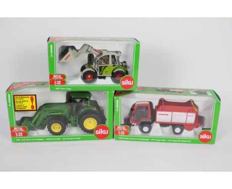 Siku Farmer - 3 x boxed 1:32 scale models, John Deere 6820 Tractor with front loader # 3652, a Lindner Unitrac Truck with for