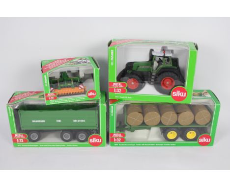 Siku Farmer - 3 x boxed models in 1:32 scale, a Fendt 930 Vario TMS Tractor # 3254, a Trailer with Round Bales # 2891, a Thre