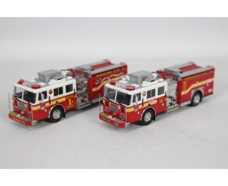 Code 3 Collectibles - 2 x unboxed limited edition Seagrave Pumpers in FDNY livery in 1:64 scale. The Squad Co.1 truck # 12657