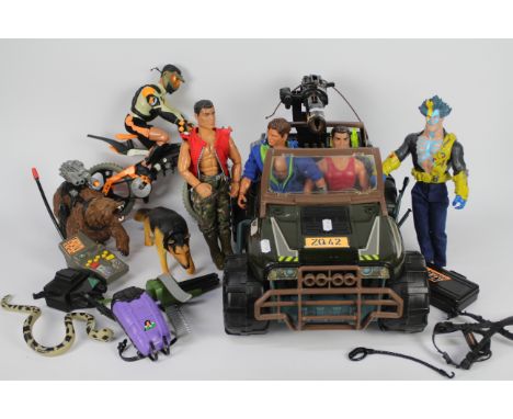 Hasbro - Action Man - A collection of Action Man items including 5 x figures, a car, a bicycle, a dog, a grizzly bear and sev