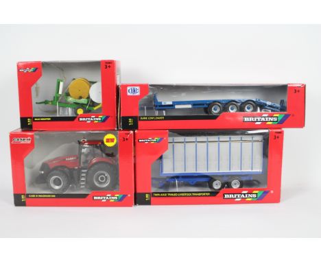 Britains - 4 x boxed 1:32 scale models, a Case IH 340 Magnum Tractor # 42757, a Twin Axle Livestock Transporter # 42765, a Ka