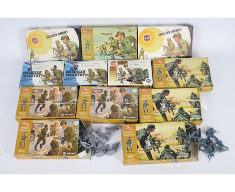 Airfix - 12 x boxed sets of soldier figures in 1:32 scale including three boxes of German Infantry, three Russian Infantry an