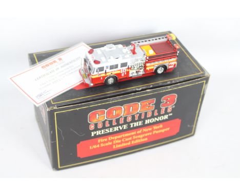 Code 3 Collectibles - A boxed limited edition 2001 Seagrave 1000 gpm Pumper in 1/64 scale by Code 3 Collectibles # 12834. Thi