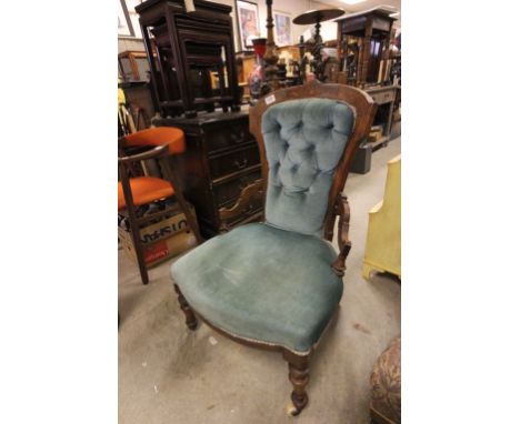 Late Victorian Walnut Inlaid Parlour Chair with button back