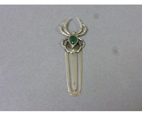 A silver and jade bookmark in the form of a crab