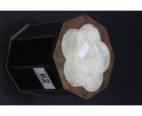 Mother of pearl topped wooden tea caddy with silvered lining