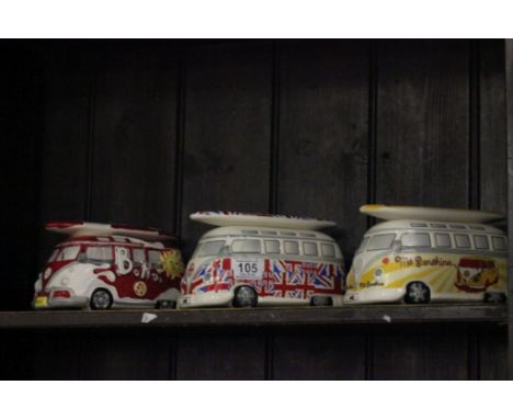 Three Ceramic VW Campervan Moneyboxes 