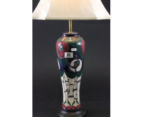 A large Moorcroft lamp in the style of Charles Rennie Mackintosh