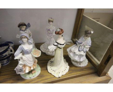 Two Coalport ' Golden Age ' Figurines, Two further Coalport Figures and a Royal Worcester ' Old Country Ways ' Figurine