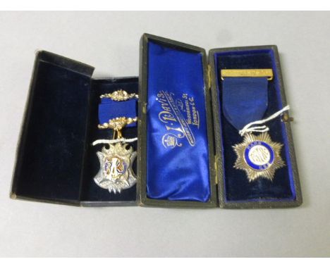 Two boxed hallmarked silver and enamel RAOB medals