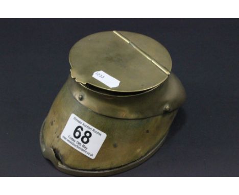 19th Century brass mounted horse hoof inkwell with ceramic liner